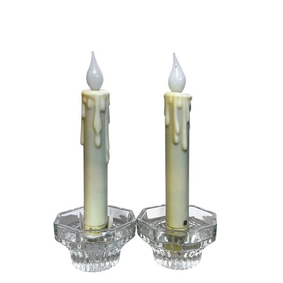 Vtg Glass Octagon Tapered Pillar Candle Holders KIG Indonesia Clear Pressed Heav - Picture 2 of 5